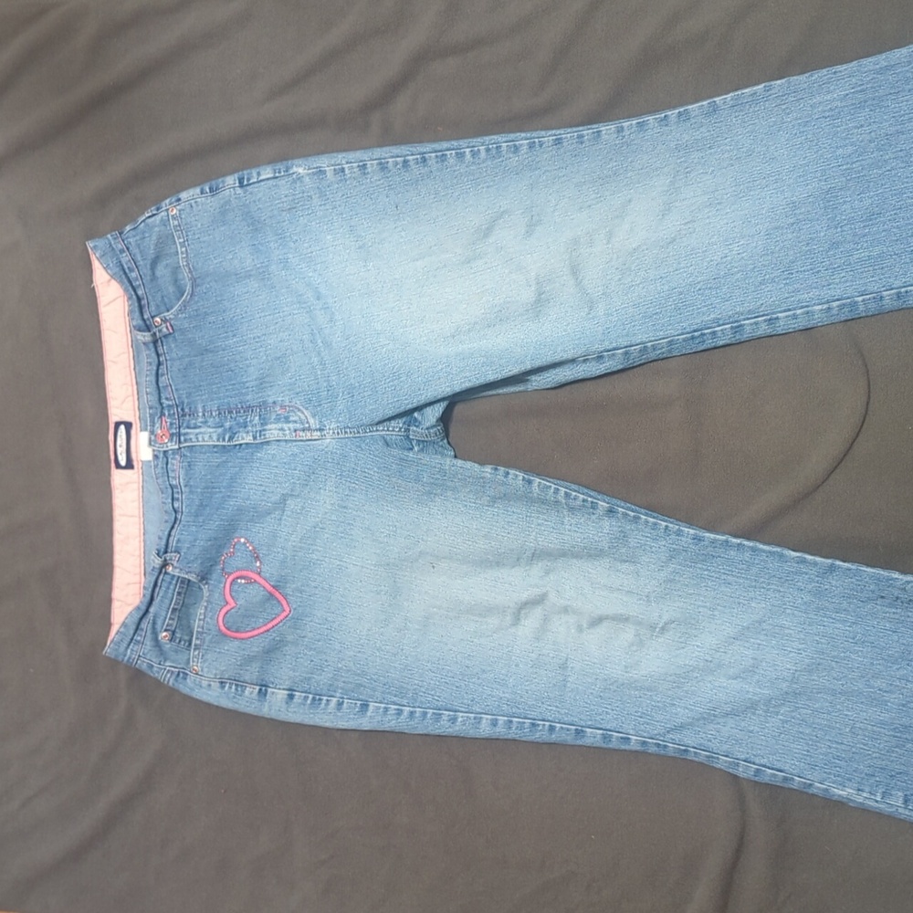 Light blue wash Y2K pink design jeans from L.A Blues